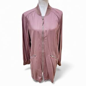 Dex Mauve taupe tencel zip up lightweight longline Bomber coat zip up  sz large